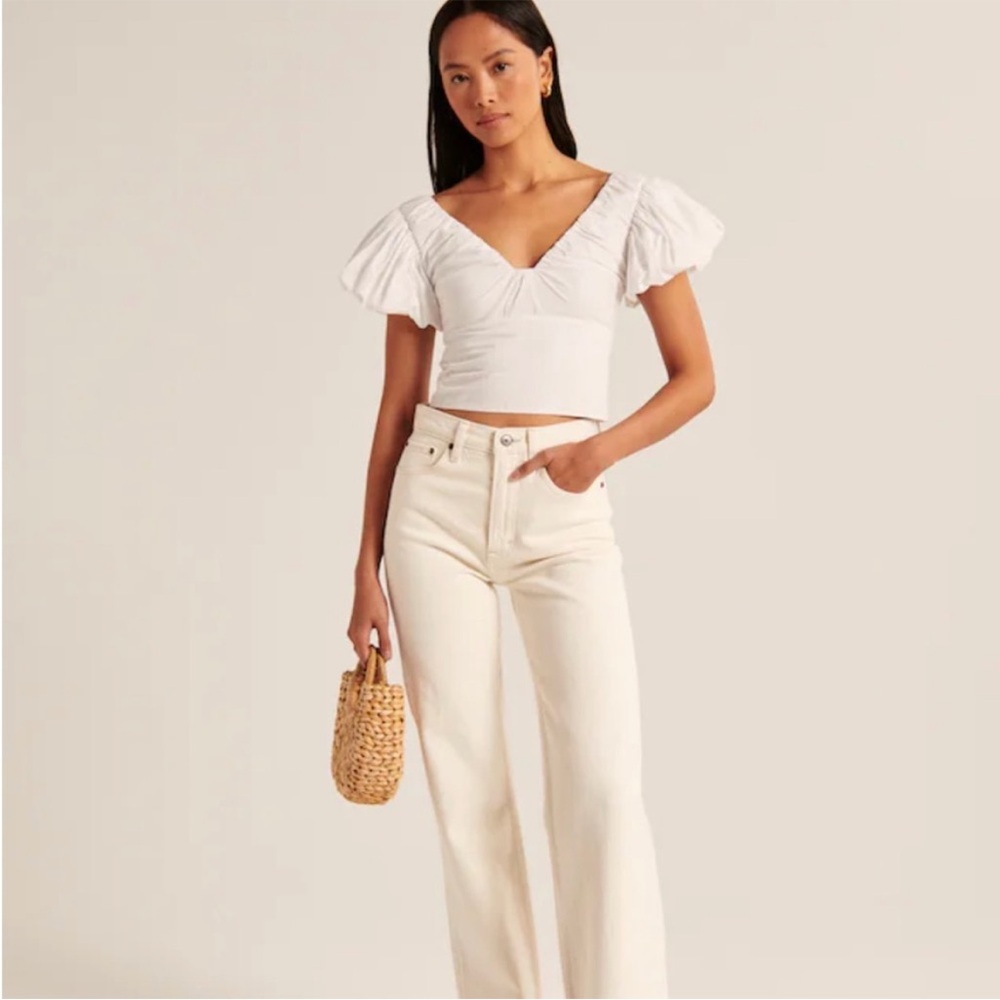 Abercrombie Drama Puff Sleeve Poplin Top